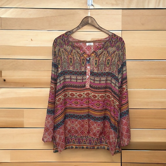 3rd Hill Tops - 3rd Hill Women’s Boho Long Sleeve Blouse Shirt